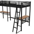 Twin Size Metal Loft Bed With Two Built In Desks,Black Twin Black Metal