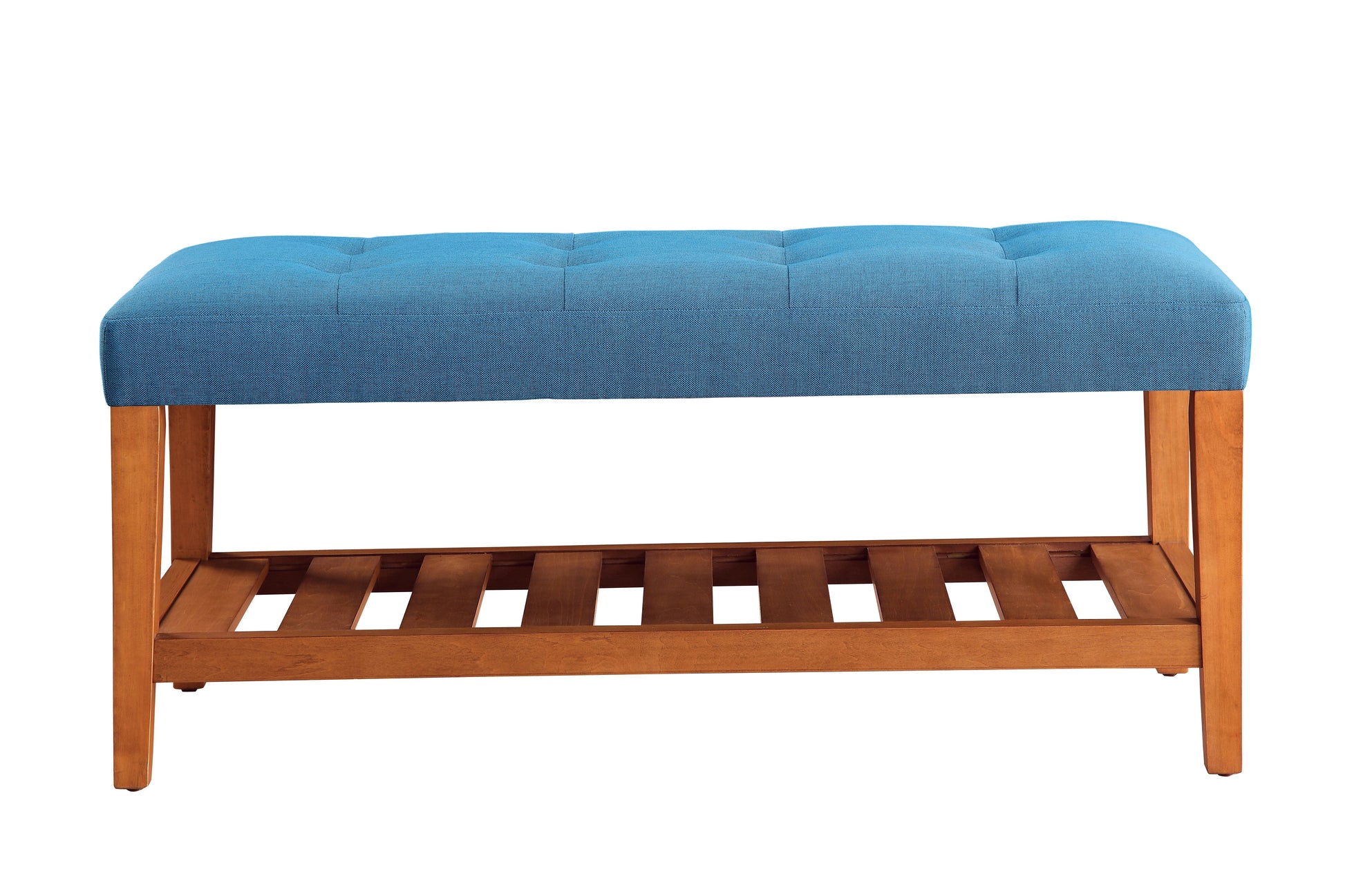 Charla Light Blue Fabric & Oak Finish Bench Light Blue Fabric,Synthetic Wood