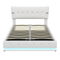 Upholstered Platform Queen Size Hydraulic Storage Bed, Lift Up Storage Bed With Rgb Led Light, Pu Leather Headboard And Footboard, No Box Spring Needed, White Queen White Wood Metal