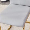 Table And Chair Set.Modern Rectangular Dining Table With Black Textured Stickers Glass Tabletop And Gold Plated Metal Legs.Paried With 6 Comfortable Chairs With Pu Seats And Golden Metal Legs. Gold,Light Gray Seats 6 Glass Metal