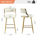 Set Of 2 26'' Counter Height Bar Stools Corduroy Kitchen Island Counter Bar Stool With Back,Golden Chromed Base And Footrest Beige Beige Kitchen Modern Foam Corduroy