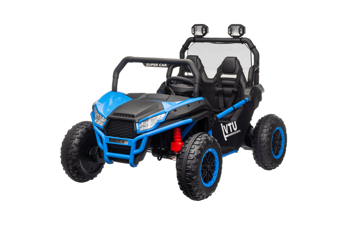 24V 2 Seater Ride On Car For Kids, 4X4 Off Road Utv Toy W Remote Control, 4X200W Powerful Motors, 20" Large Seat, 5 Mph Max Speed, Bluetooth, Mp3, Lights, Electric Car For Big Kids Blue Abs