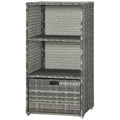 Outsunny Valet Pool Towel Rack, Waterproof Pe Plastic Rattan Wicker Storage Organizer, Indoor Outdoor Spa, And Hot Tub Accessory Storage, 2 Shelves, 1 Basket Drawer, Gray Grey Rattan