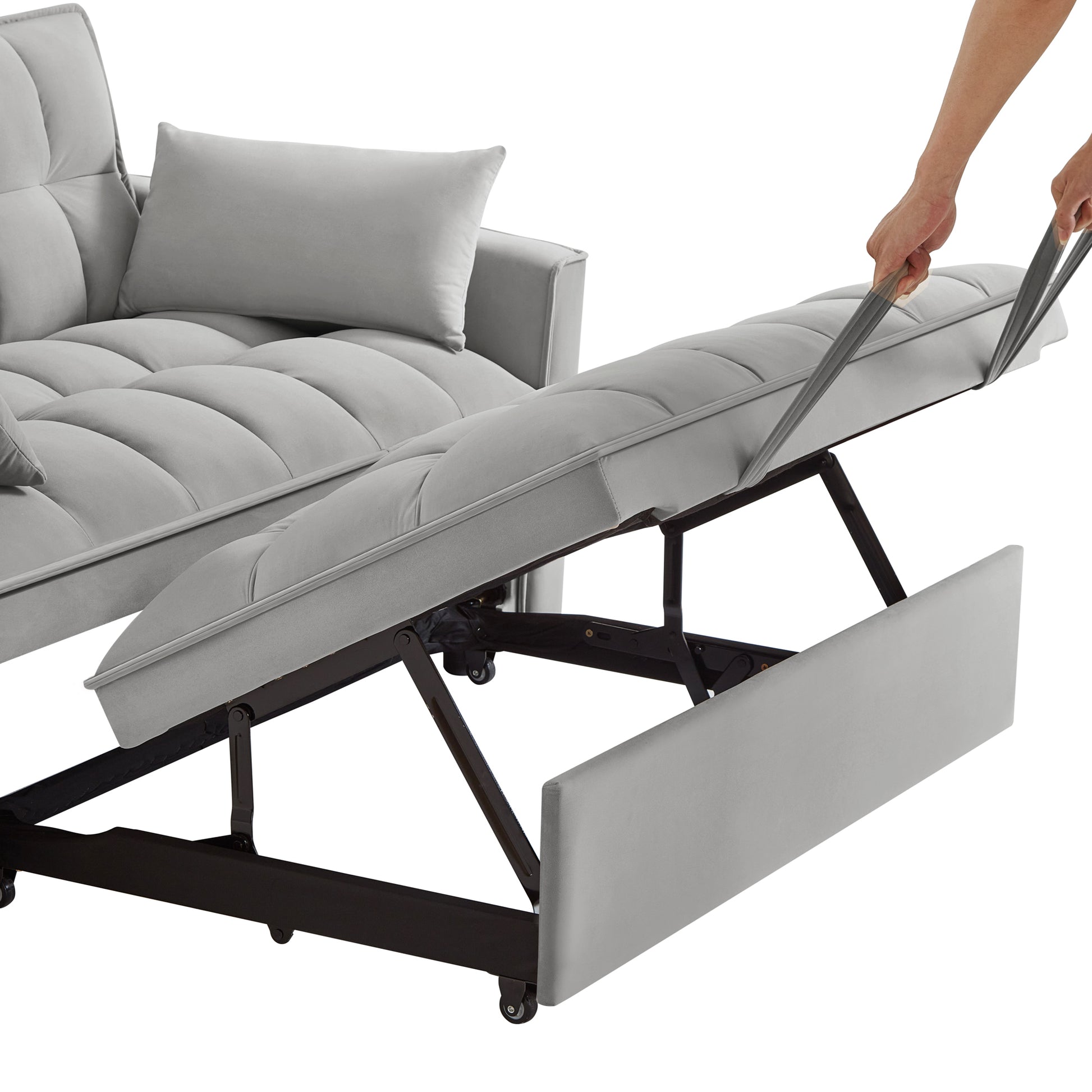 4 In1 Loveseat Sofa Bed With Armrests & Storage Pockets, Multi Function Tufted Pull Out Sofa Bed With Adjustable Backrest And Pillows, Convertible Loveseat Sofa Couch, Gray Gray Velvet Primary Living Space Medium Soft Tufted Back American