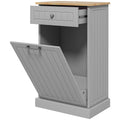 Homcom Kitchen Tilt Out Trash Bin Cabinet Free Standing Recycling Cabinet Trash Can Holder With Drawer, Gray Grey Mdf