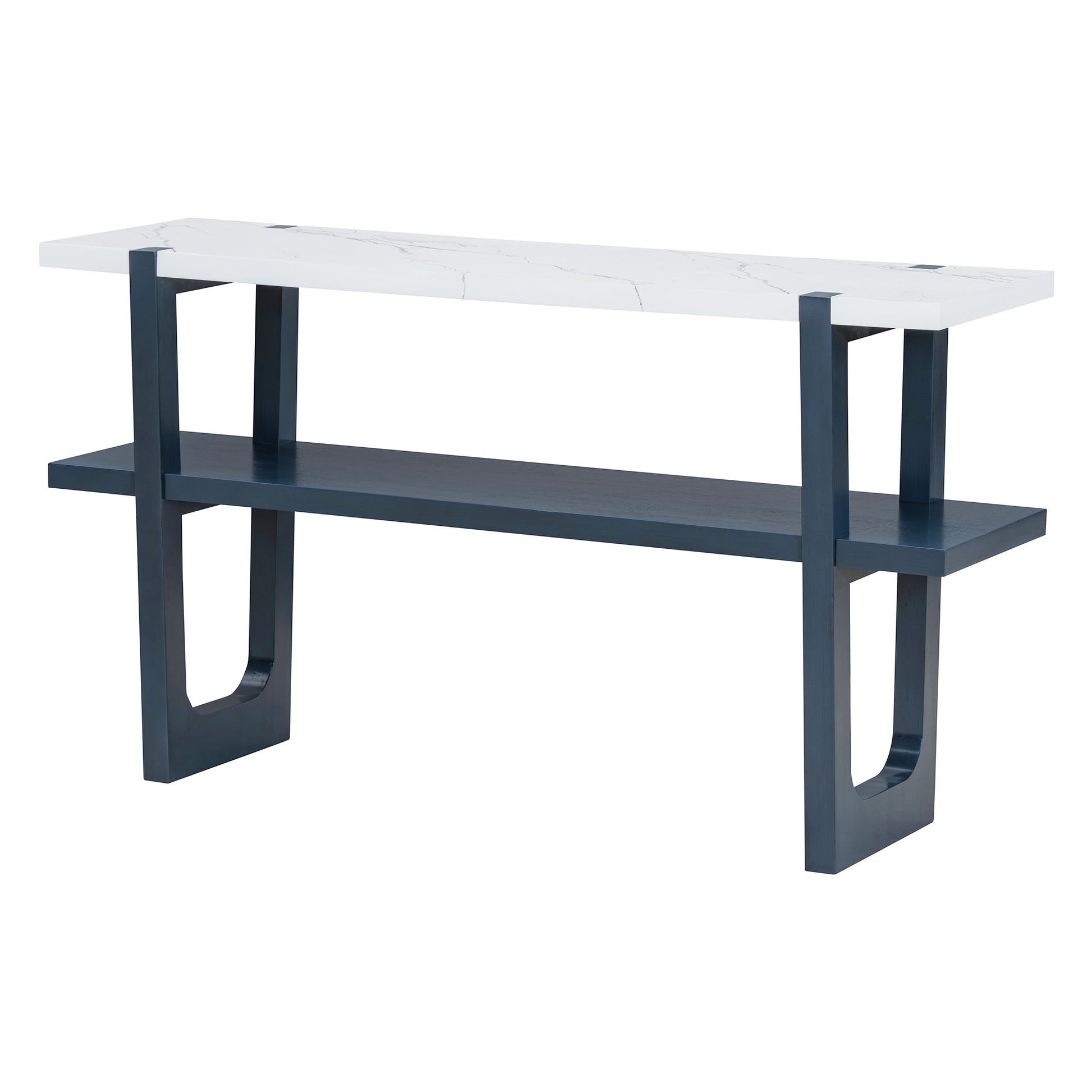 Retro Elegant Console Table With Marble Effect Top And Versatile Storage Solutions For Entryway And Living Room Navy Navy Solid Wood Mdf