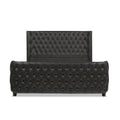 Brooklyn King Tufted Panel Bed Headboard And Footboard Set, Vintage Black Brown Faux Leather Box Spring Required King Black Vintage Wood Foam Faux Leather Faux Leather
