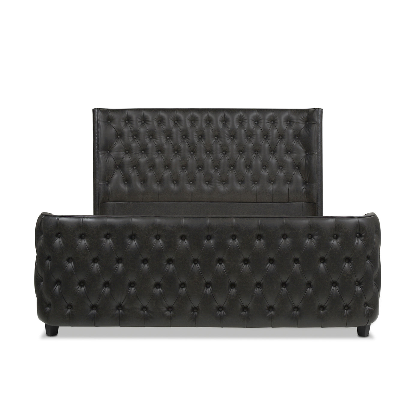 Brooklyn King Tufted Panel Bed Headboard And Footboard Set, Vintage Black Brown Faux Leather Box Spring Required King Black Vintage Wood Foam Faux Leather Faux Leather