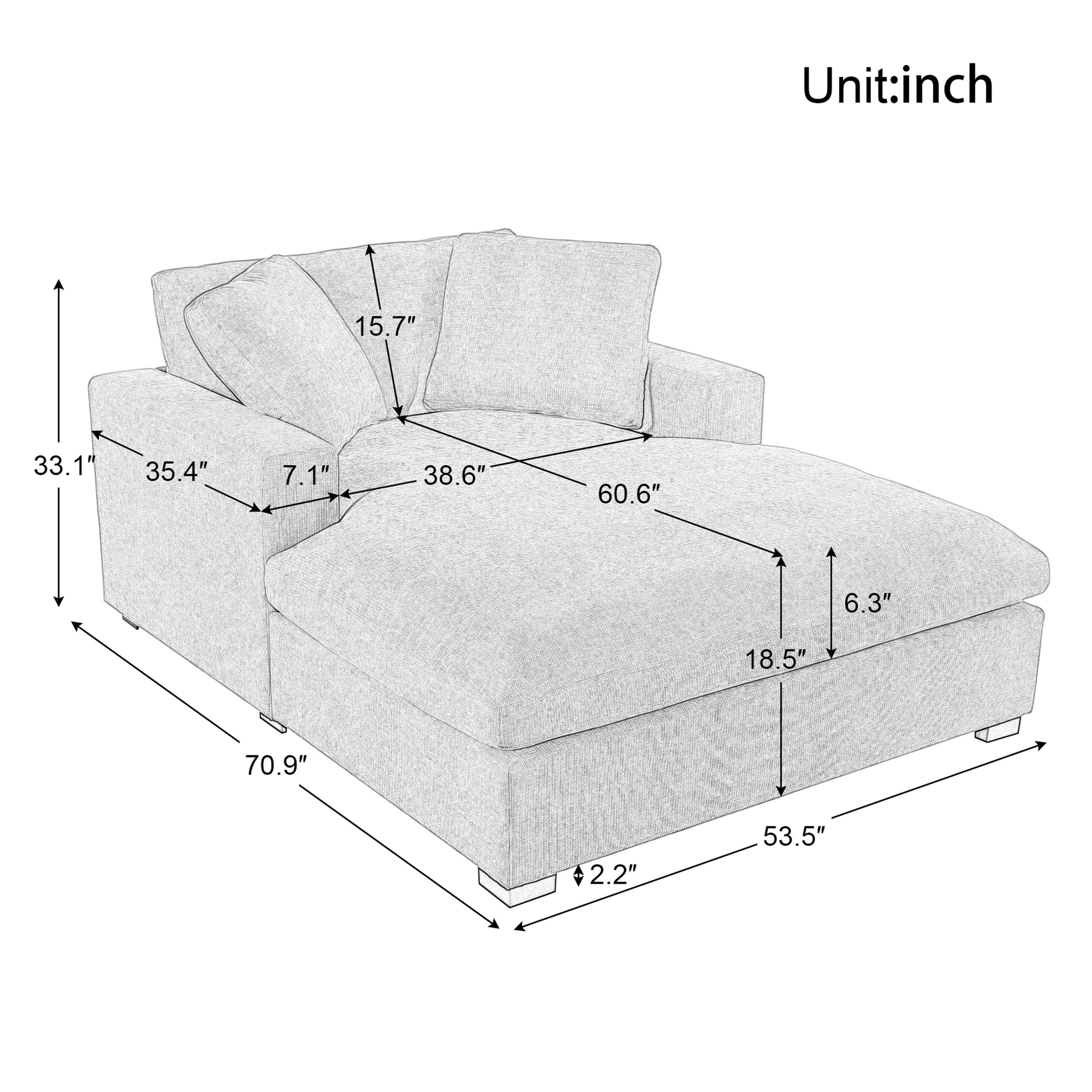 Mirod 53.5''*70.9'' Oversized Chaise, Lounge Chair Classic Design, Soft Fabric, Easy Assembly, Durable Frame With Solid Wood Legs Yellow Polyester 1 Seat