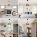 Farmhouse Led Rattan Pendant Lights, Boho Chandelier Light Fixture, Rustic Wicker Hand Woven Rope Cage Basket Pendant Hanging For Dining Room Living Room Kitchen Bedroom Nursery Foyer Hallway Entryway Brown Rattan Metal