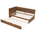 Twin Size Wood Daybed With Trundle And Rustic Guardrail, Ancient Brown Box Spring Not Required Twin Brown Wood Bedroom Solid Wood Mdf