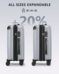 3 Piece Luggage Set With Tsa Lock& Double Spinner Wheels, Expandable For Large Storage Silver Abs