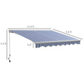 Outsunny 13' X 10' Electric Awning With Led Lights, Retractable Awning, Uv40 Sun Shade Shelter With Remote Controller And Crank Handle For Deck, Balcony, Yard, Blue And White Blue Aluminum