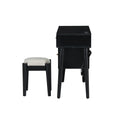 3 Pieces Bedroom Set With Queen Size Wooden Bed Frame, 1 Vintage Nightstand And 1 Makeup Vanity Set With Stool,Black Expected Arrival Time: 08.23 Queen Black 3 Piece Set Wood