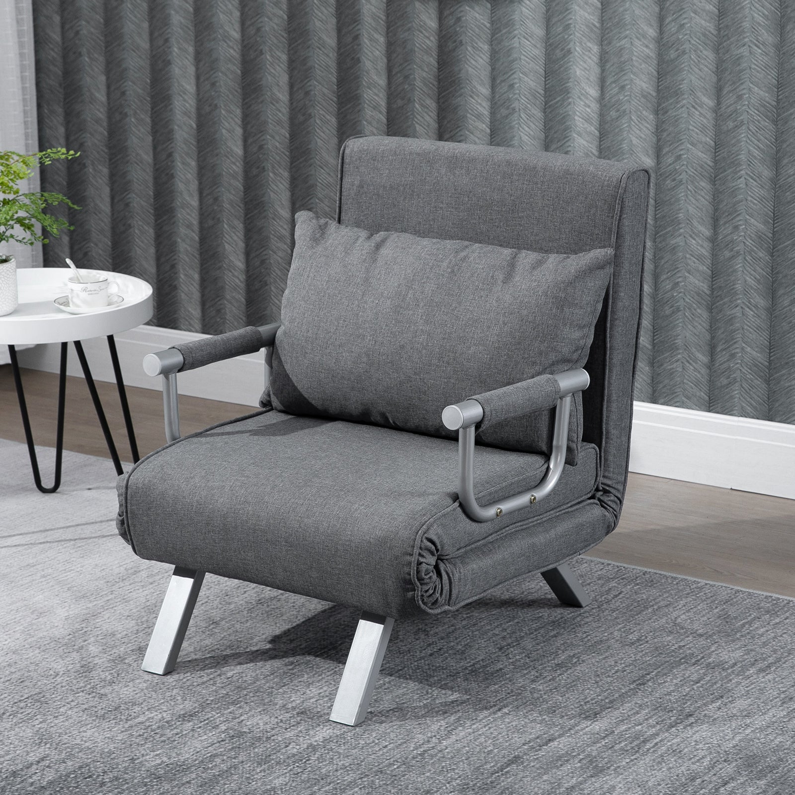 Homcom Single Person Folding 5 Position Convertible Sofa Bed Sleeper Chair Chaise Lounge Couch W Pillow & Steel Frame For Home Office, Light Grey Light Grey Fabric 1 Seat