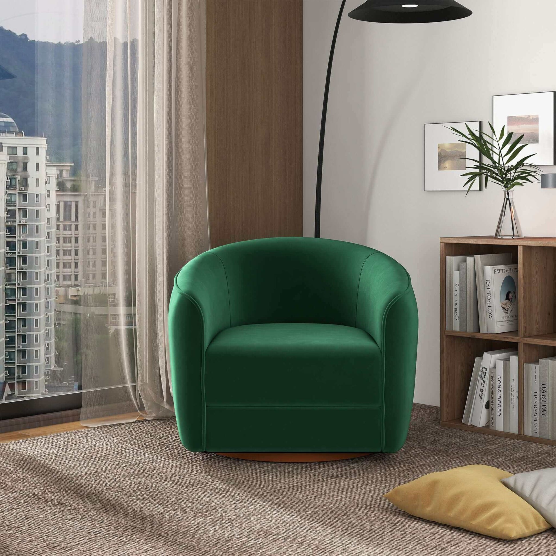 Elise Mid Century Modern Dark Green Velvet Swivel Chair Green Mid Century Modern Foam Solid Wood,Velvet