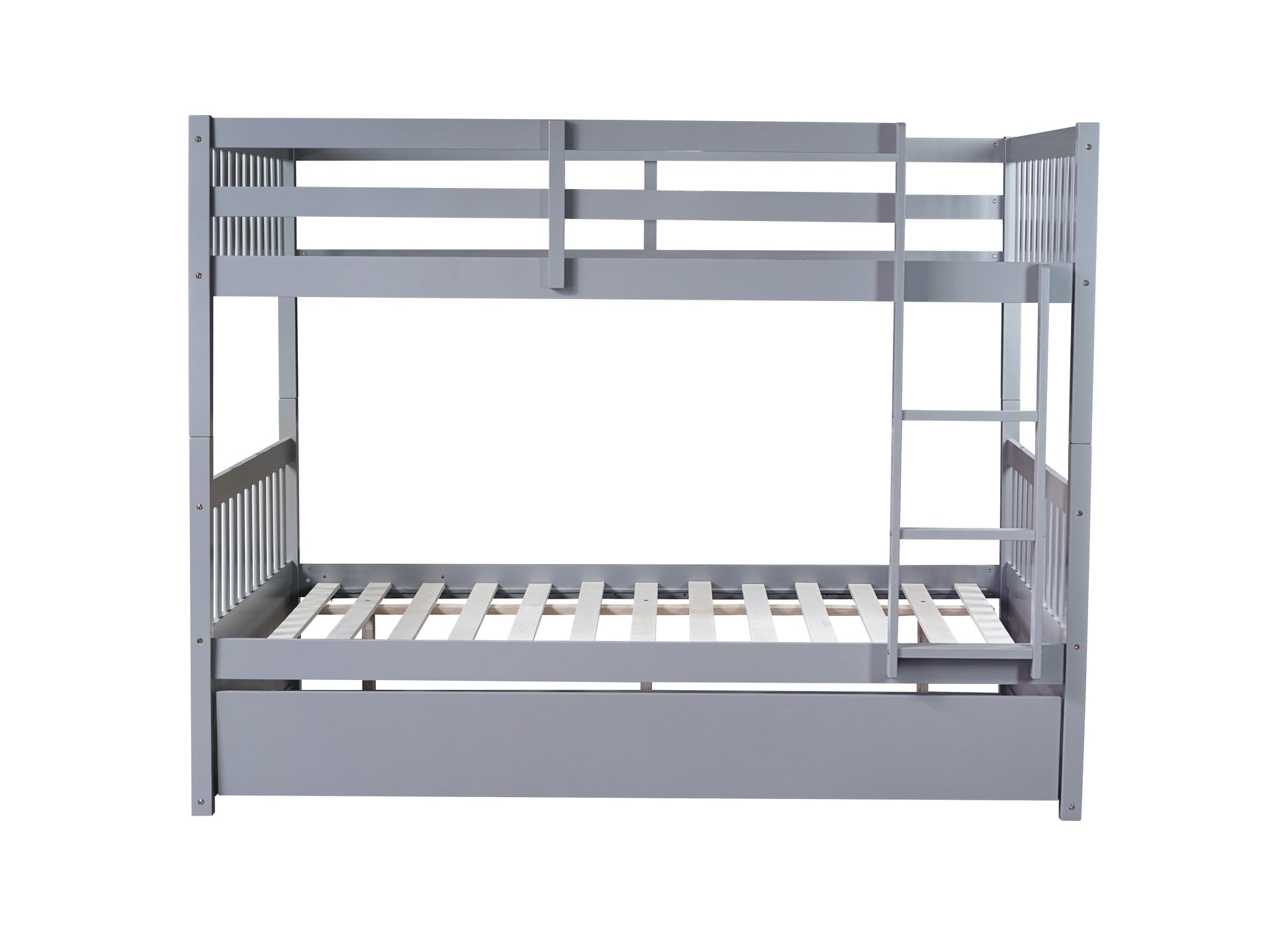 Full Over Full Rubber Wood Bunk Bed With Trundle, Ladder And Guardrails, Convertible To 2 Full Size Beds, With Twin Size Trundle ,Grey Full Grey Bedroom American Design Bed Frame Rubber Wood