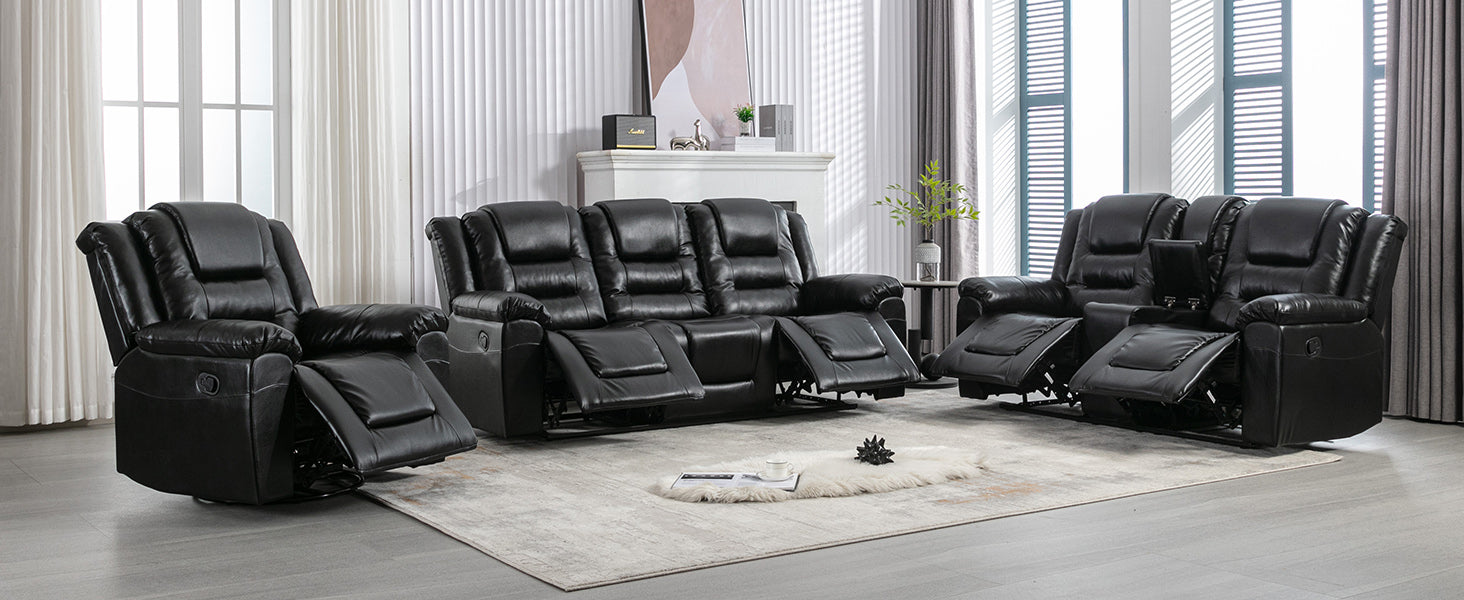 Home Theater Recliner Set Manual Recliner Chair With Wide Armrest, Two Built In Cup Holders For Living Room,Bedroom, Black Old Sku:Sg000760Aab Black Foam Pu Leather