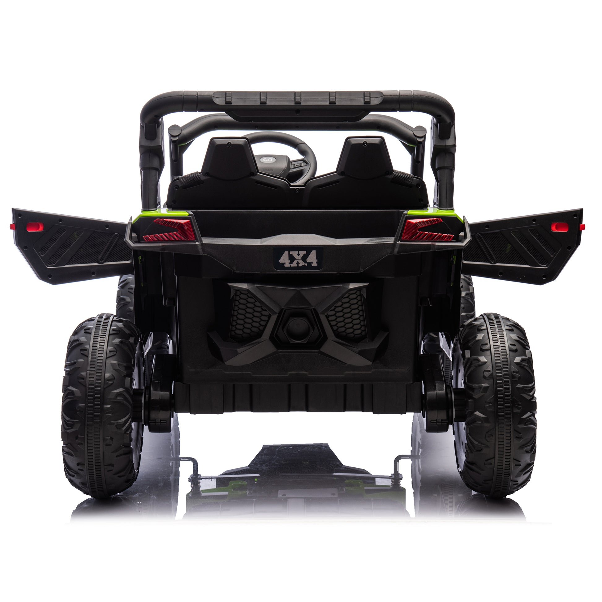 24V Two Seater Kids Ride On Utv W Parents Remote Control,Four Wheel Suspension,Slow Start,Large Wheel Design,Anti Collision Bar,Storage Space,Music,Usb,Bluetooth,Volume Control,Led Lights For Kids 3 . Green 100 149 Lbs Polypropylene