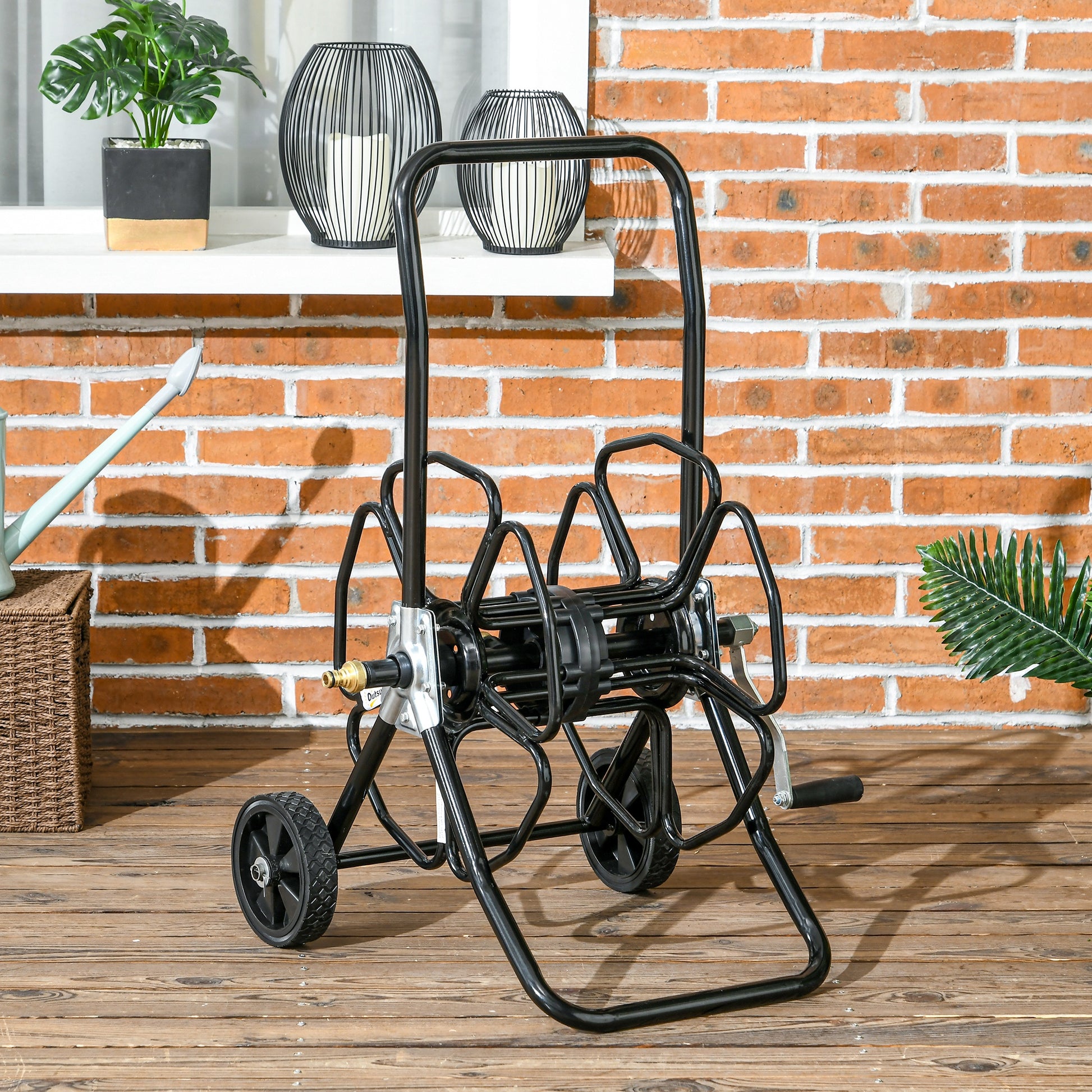 Outsunny Garden Hose Reel Cart, Hold Up To 98' Of 5 8" Hose Hose Not Included , Portable Water Hose Cart With Wheels For Yard, Lawn, Black Black Steel