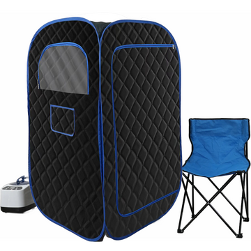 Portable Steam Sauna, Portable Sauna For Home, Sauna Tent Sauna Box With 3L Steamer With Remote Control And Folding Chair, Black Black Blue Fabric