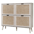 4 Door Shoe Rack, Freestanding Modern Shoe Storage Cabinet, For Entryway White Particle Board