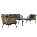 4 Pieces Patio Furniture Set, Pe Rattan Wicker 4 Pcs Outdoor Sofa Set W Washable Cushion And Tempered Glass Tabletop, Conversation Furniture For Garden Poolside Balcony Black Natural Steel