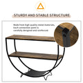 Rustic Industrial Design Demilune Shape Textured Metal Distressed Wood Console Table Distressed Brown Distressed Brown Mdf