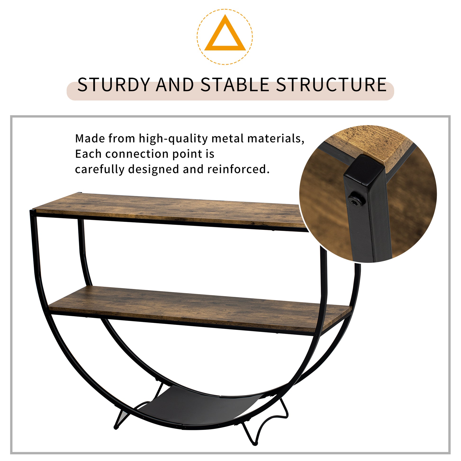 Rustic Industrial Design Demilune Shape Textured Metal Distressed Wood Console Table Distressed Brown Distressed Brown Mdf