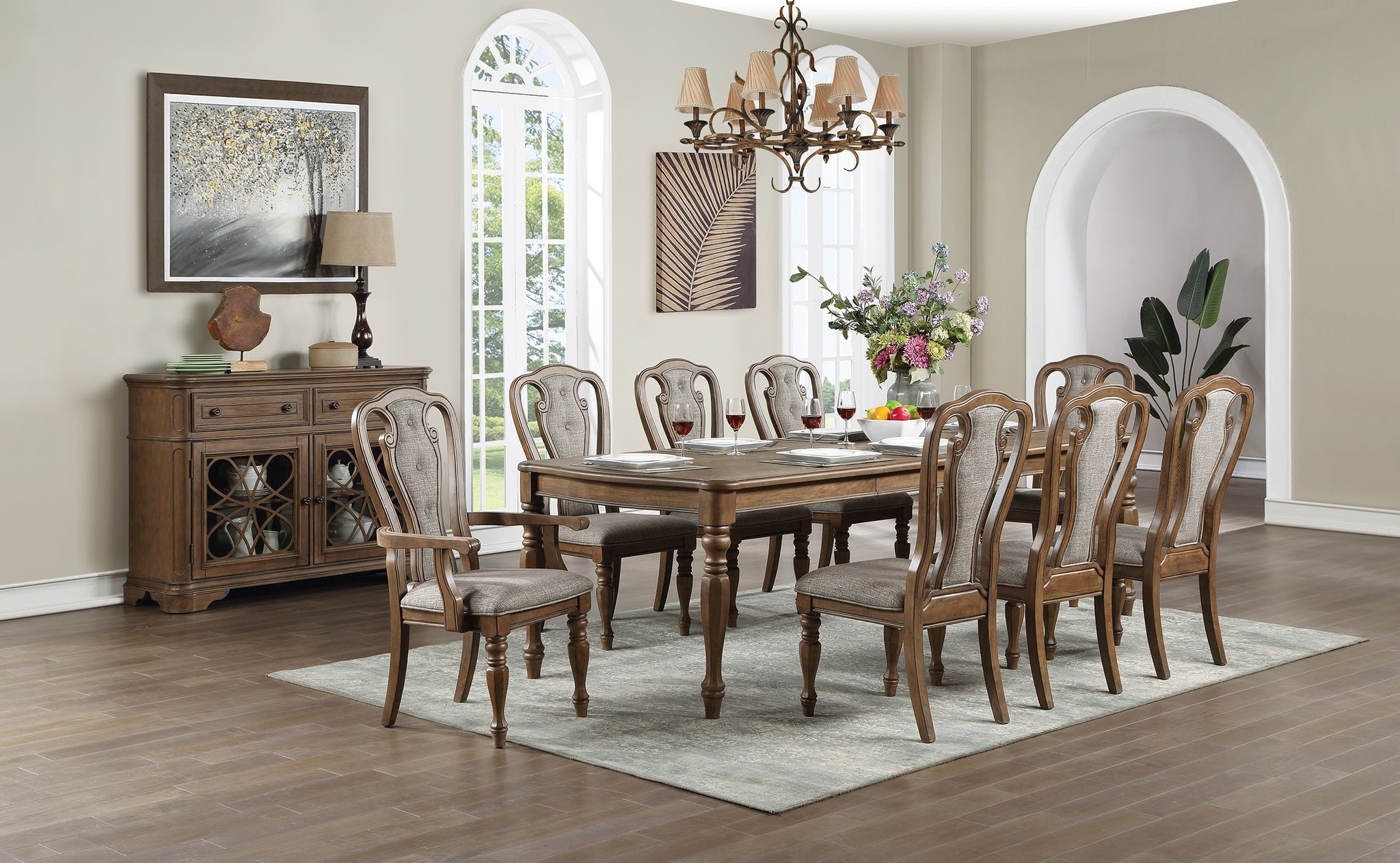 Transitional 9Pc Dining Set Dining Table 6Xside Chairs And 2X Arm Chairs Cushion Seat Ash Oak Finish Kitchen Dining Room Wood Dining Room Distressed Finish Rubberwood Rectangular Dining Table With Chair Wood Wood Oak Seats 8 72 Inches Removable Leaf