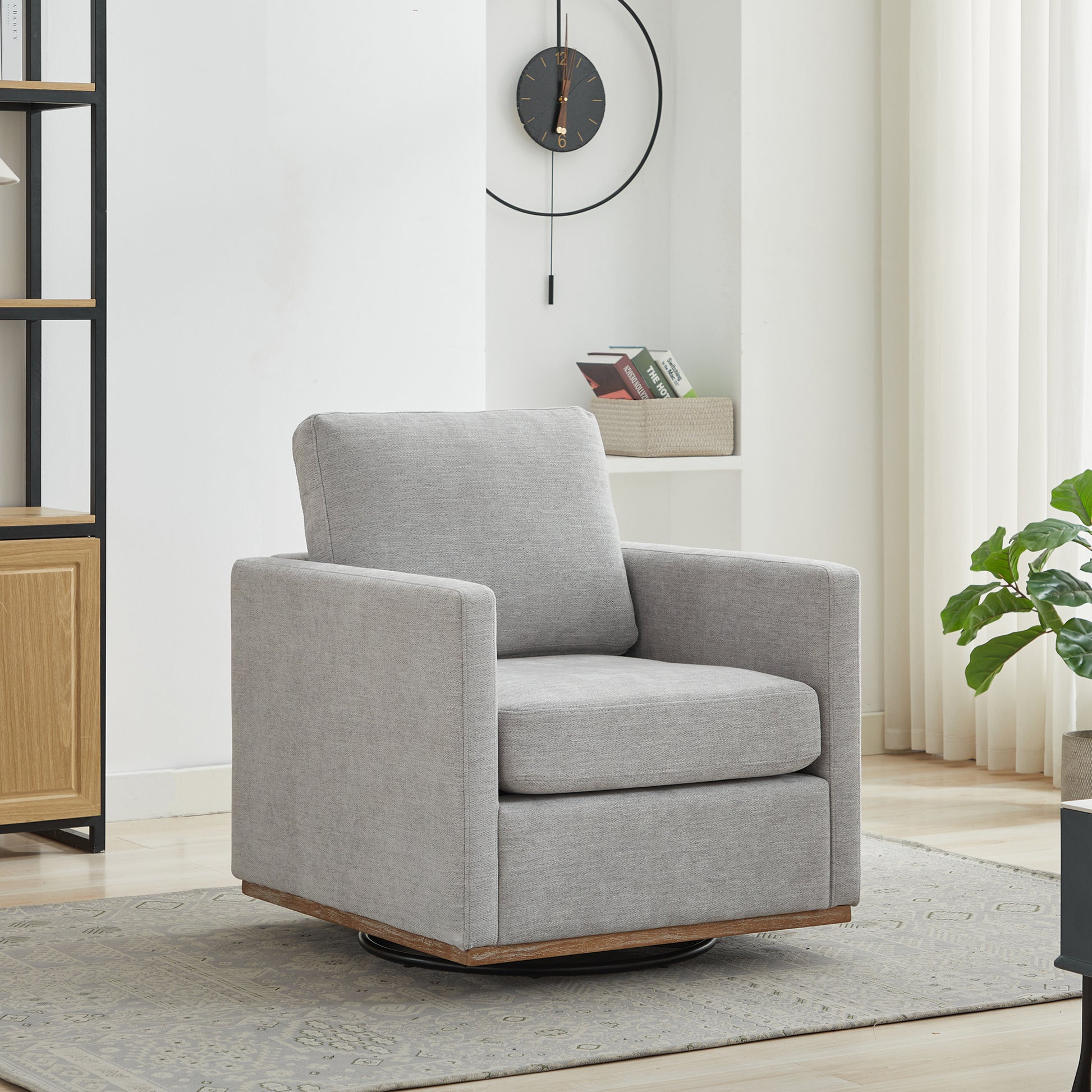 30.7"W Square Upholstered Swivel Accent Chair And Comfy Accent Single Sofa Chair, 360 Degree Club Chair, Lounge Armchair For Living Room Bedroom Apartment Nursery. Light Gray Light Gray Chenille