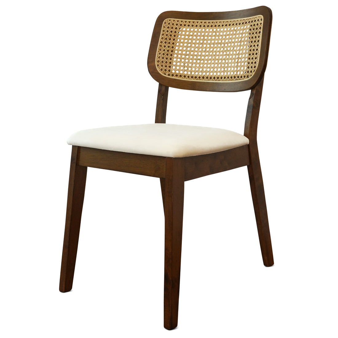 Kaden Cream Velvet Dining Chair Set Of 2 Brown,Cream Brown Rattan,Solid Wood,Velvet