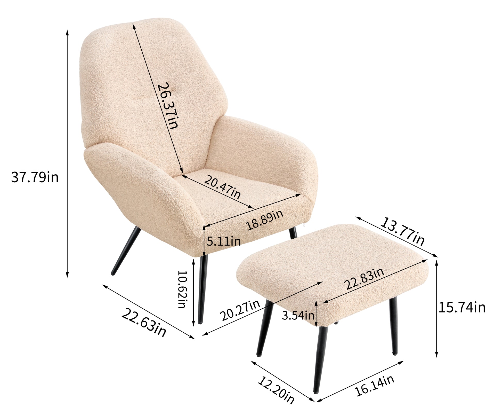 Light Luxury Single Sofa Modern Simple Living Room Balcony Leisure Sofa Chair,Beige Beige Sherpa 1 Seat