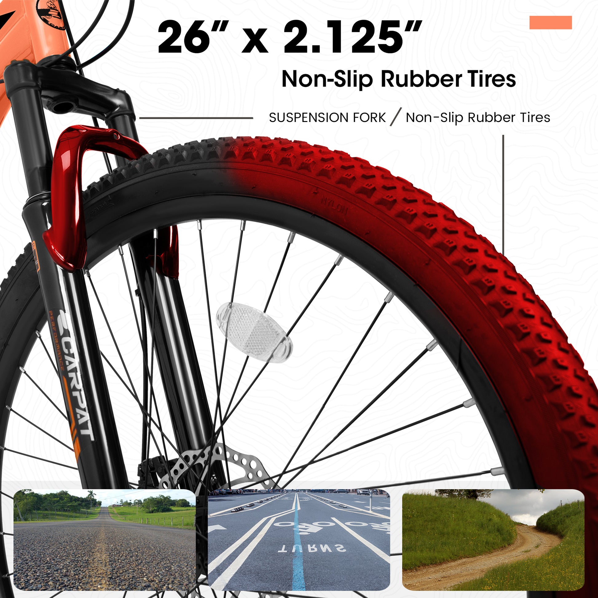 A2610 26 Inch Mountain Bike 21 Speeds, Suspension Fork, Steel Frame Disc Brake For Men Women Mens Bicycle Adlut Bike Cycling Orange Without Anti Slip Garden & Outdoor American Design Multifunctional Steel