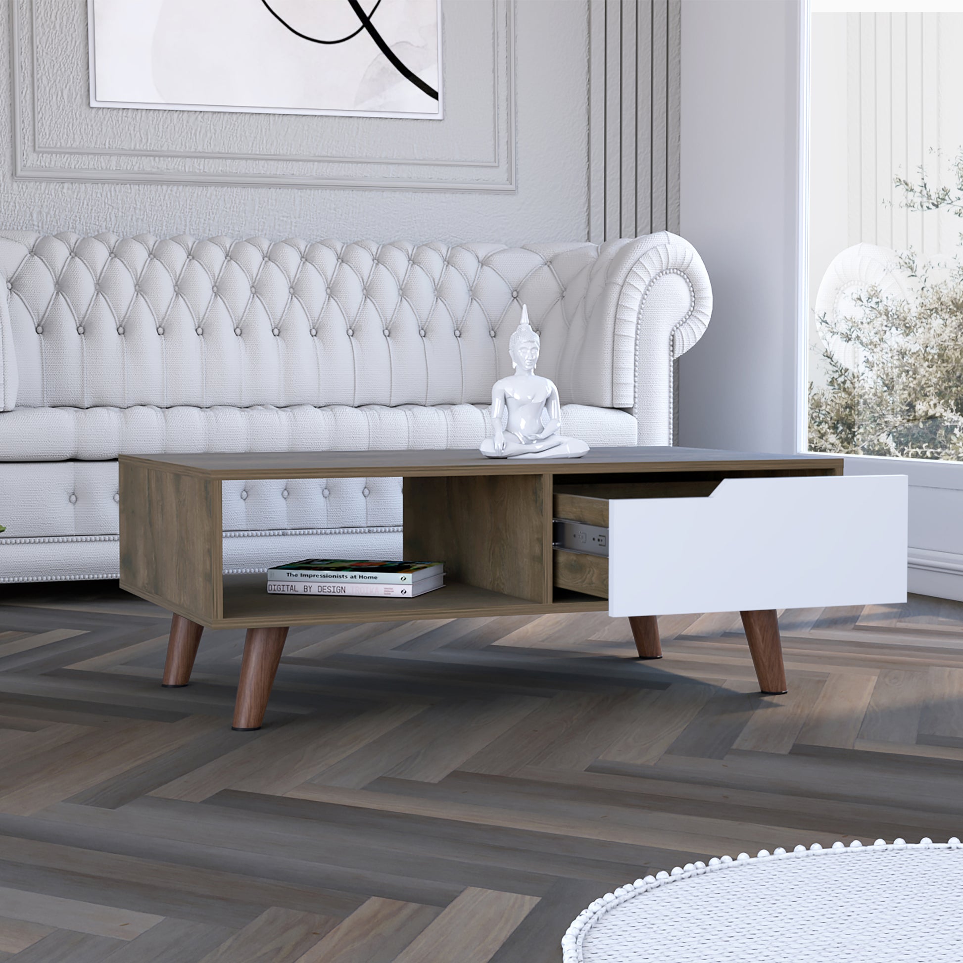 Oslo Coffee Table 2.0, One Drawer, Four Legs Multicolor Folding Primary Living Space Modern Freestanding Rectangular Coffee & End Tables Rectangular Particle Board Engineered Wood