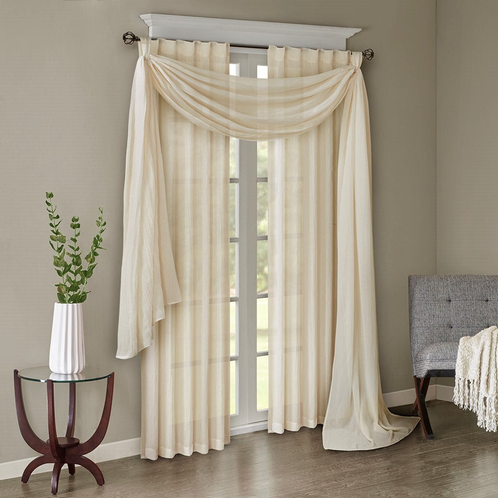 Solid Crushed Curtain Panel Pair 2 Pcs Window Panels Cream Polyester