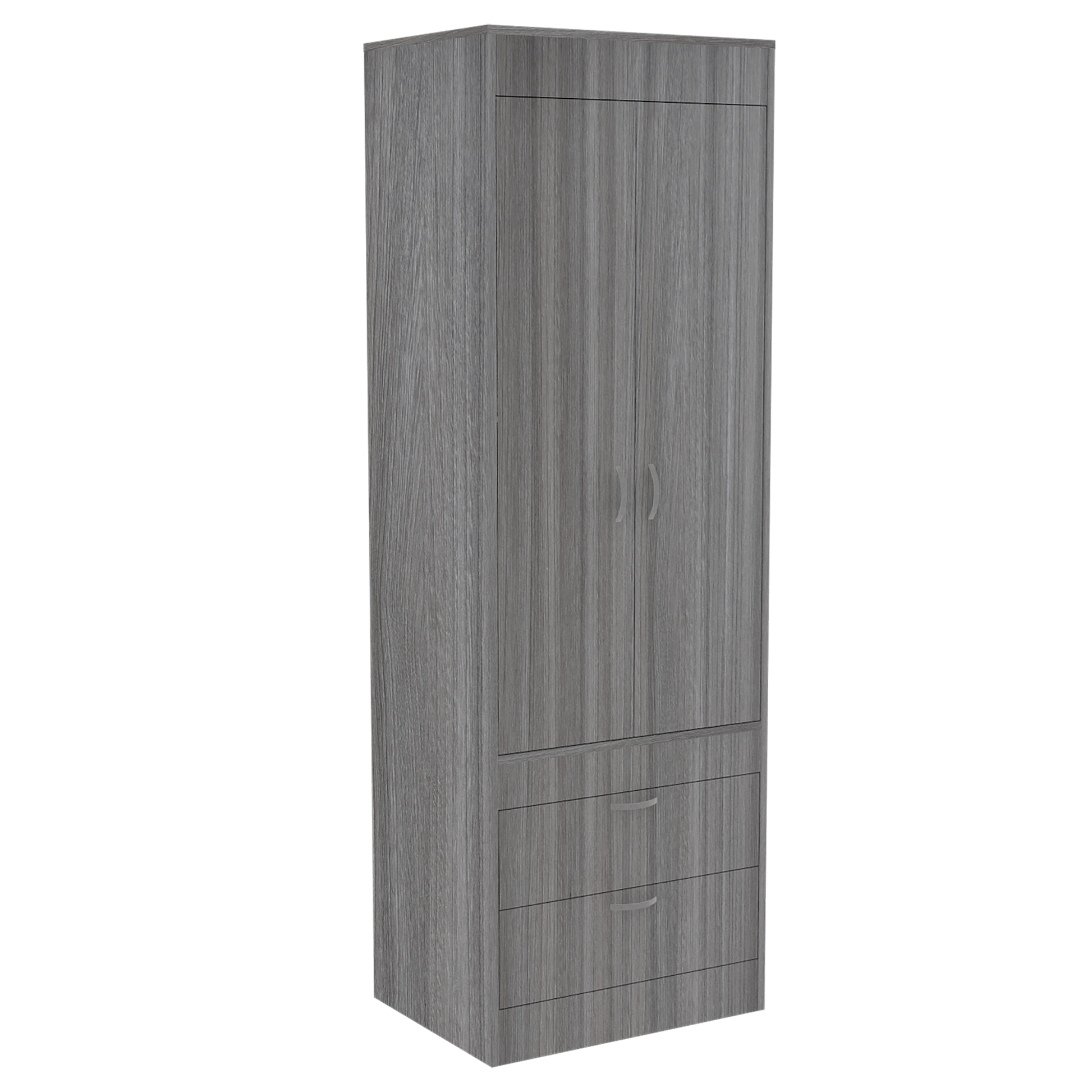 Armoire, Double Door Cabinet, Two Drawers, Metal Handles, Rod, Light Gray Light Gray Solid Wood Mdf Engineered Wood