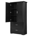 Tall Bathroom Storage Cabinet, Cabinet With Two Doors And Drawers, Adjustable Shelf, Mdf Board, Black Black Mdf