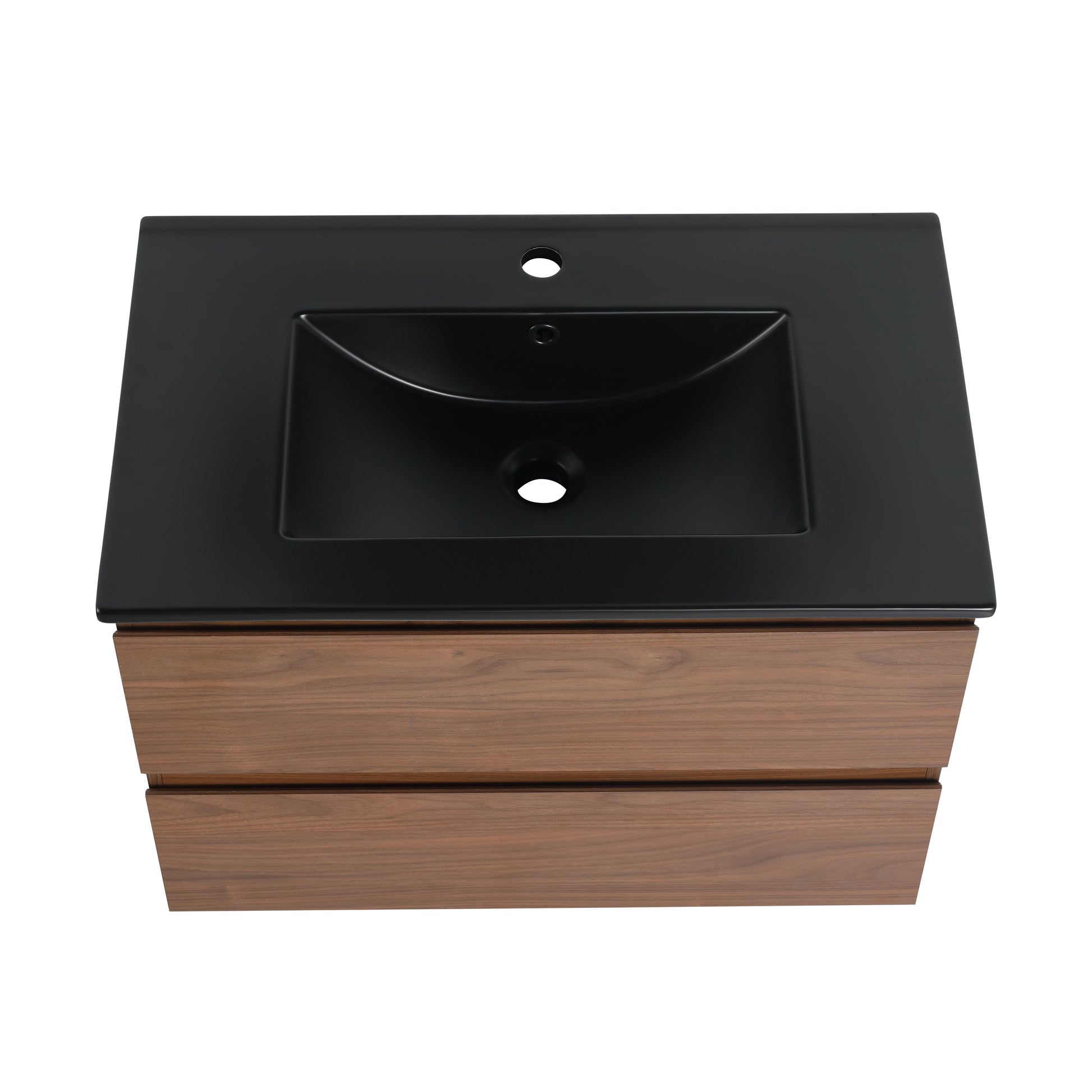 30" Wall Mounted Bathroom Vanity With Black Ceramic Sink, 2 Soft Close Drawers, Kd Package 2 Brown Oak Bathroom Wall Mounted Modern Plywood