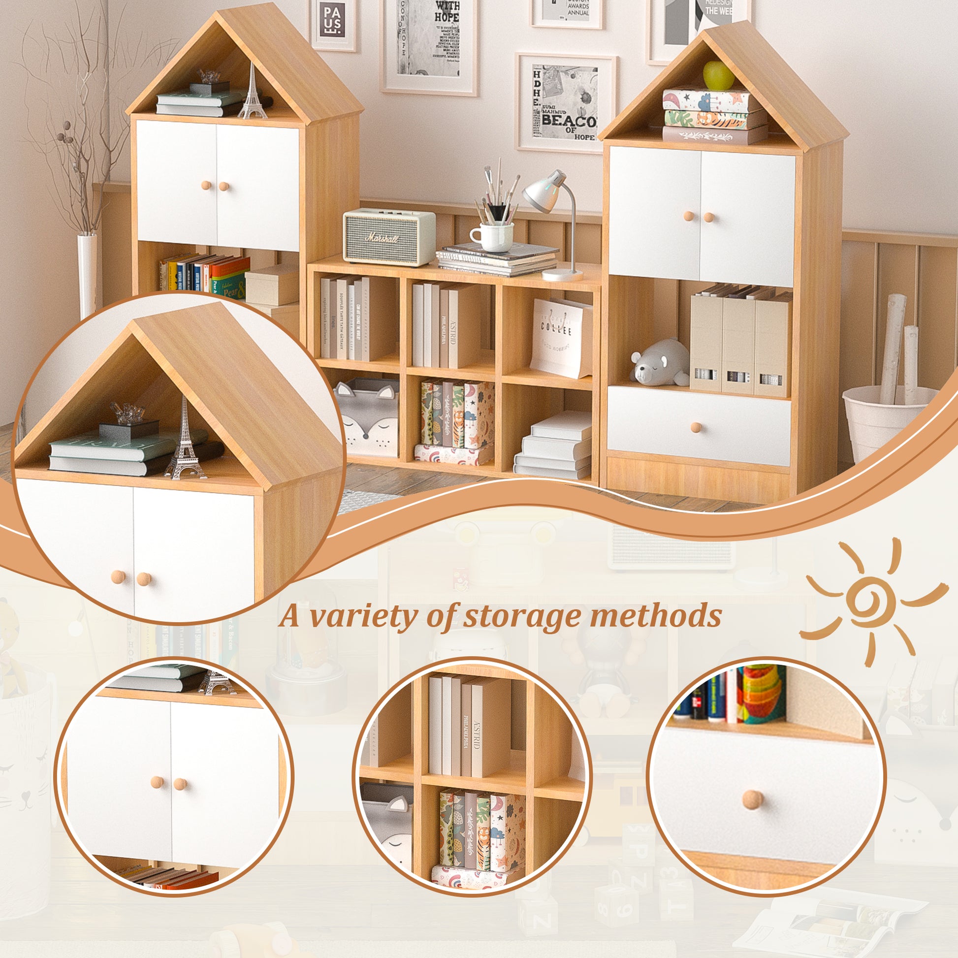 Versatile Children'S Bookshelf With House Shaped Design, Multi Functional Storage For Books And Toys, Adjustable Placement, Durable Kids Organizer For Playroom Or Bedroom Easy Assembly & Safe For