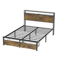 Full Bed Frame With Led Lights And Charging Station Robust Metal Wood Construction, Rustic Wood Platform Bed Frame With 2 Drawers, No Box Spring Needed, Noise Free, Vintage Brown, Easy Assemble Box Spring Not Required Full Black Brown Metal Brown Bedroom