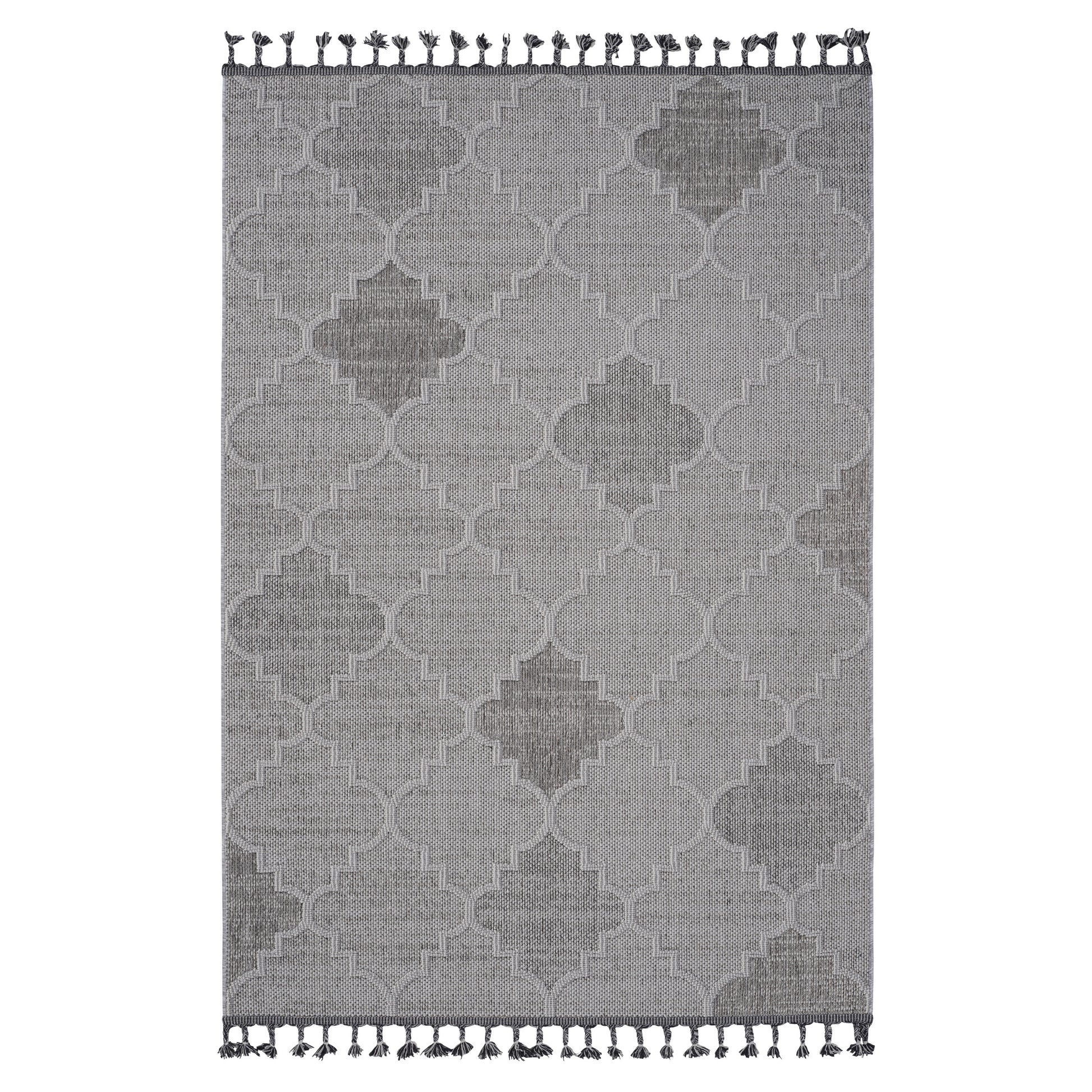 4X6 White Grey Trellis Indoor Outdoor Area Rug White Gray Polypropylene