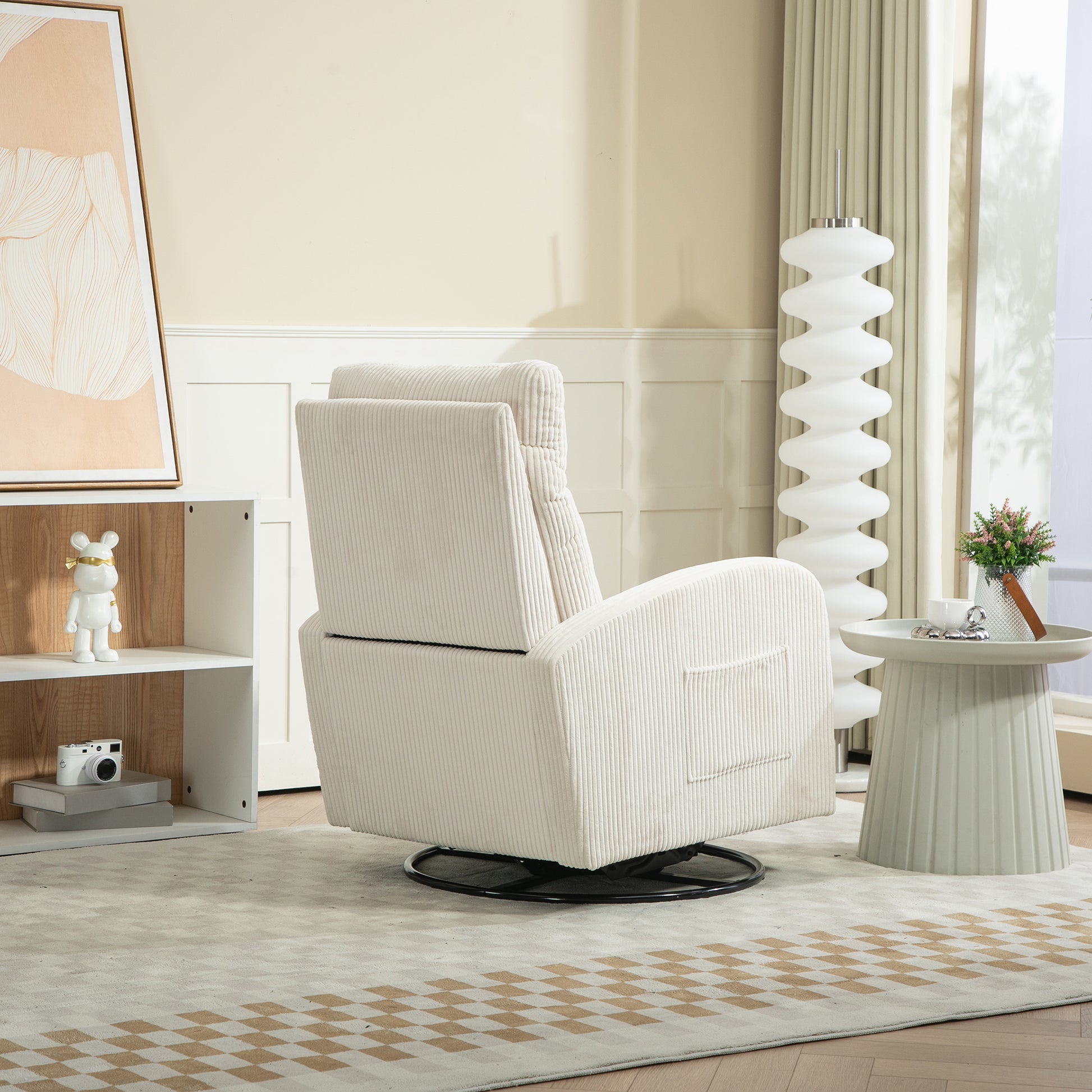 Jiada Upholstered Swivel Glider.Flannel Fabric.Rocking Chair For Nursery In Beige.Modern Style One Left Bag Beige Primary Living Space Foam Fabric Metal