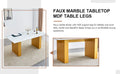 Table And Chair Set.Large Modern Rectangular Table With 0.4 Inch Patterned Glass Tabletop And Large Mdf Table Legs.Comes With 6 Chairs With Faux Leather Cushioned Seats And Golden Metal Legs. Gold White Seats 6 Mdf Glass