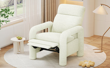 31.25" Push Back Recliner Armchair Upholstered Recliner Chair Single Sofa With Adjustable Backrest For Living Room, Beige Beige Teddy