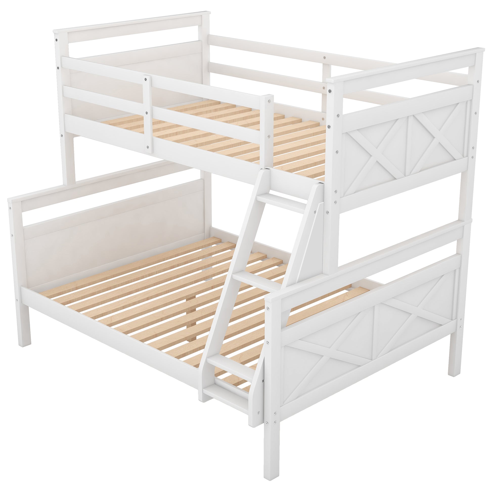 Twin Over Full Bunk Bed With Ladder, Safety Guardrail, Perfect For Bedroom, White Old Sku: Sm000118Aak 1 Twin Box Spring Not Required White Wood Bedroom Bunk Pine