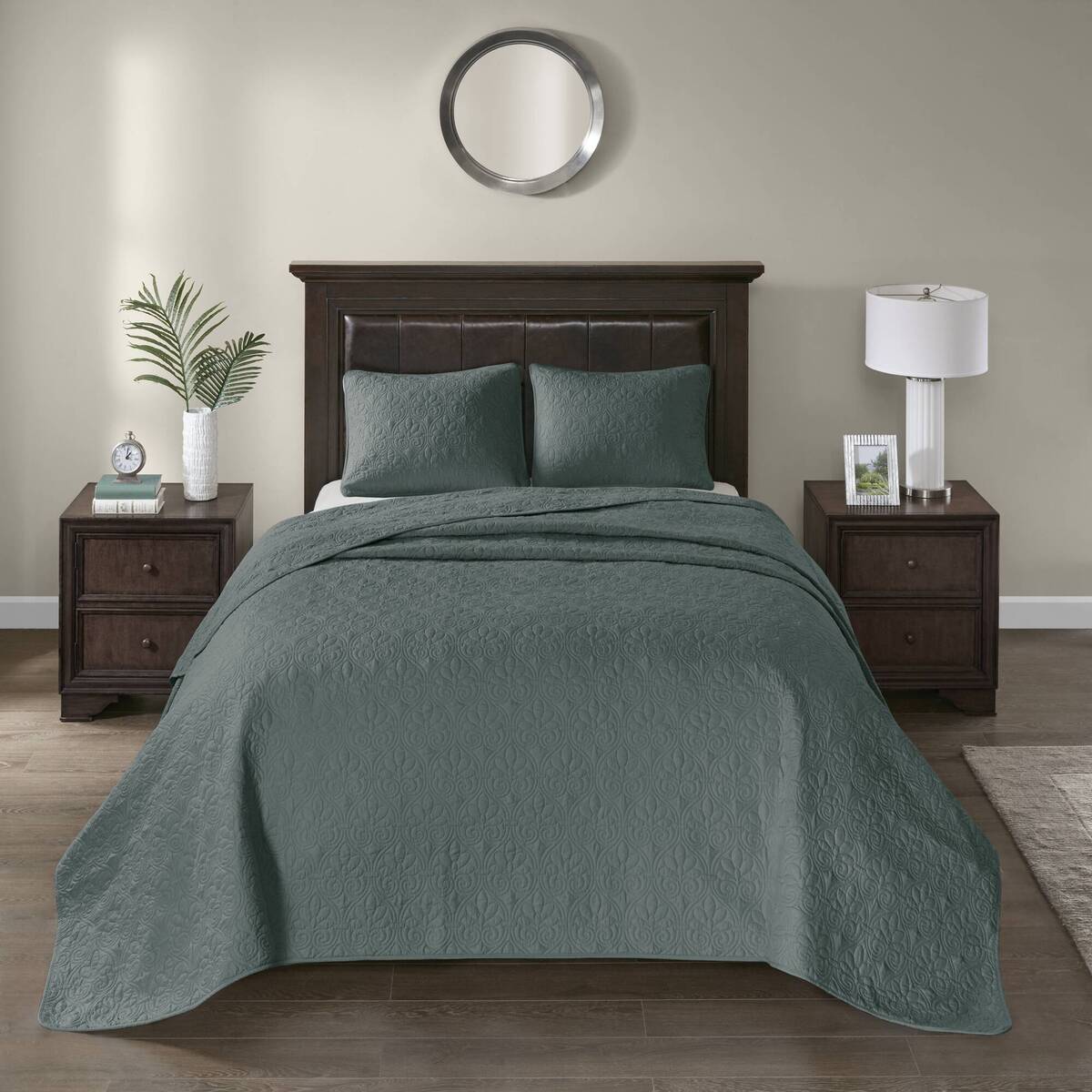 3 Piece Reversible Bedspread Set Balsam Green Queen Green Polyester