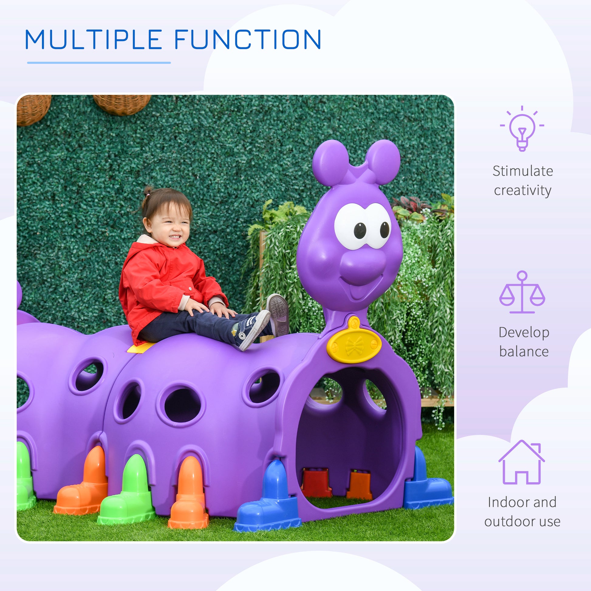 Qaba Caterpillar Climbing Tunnel For Kids Climb N Crawl Toy Indoor & Outdoor Toddler Play Structure For 3 6 Years Old, Purple Purple Plastic