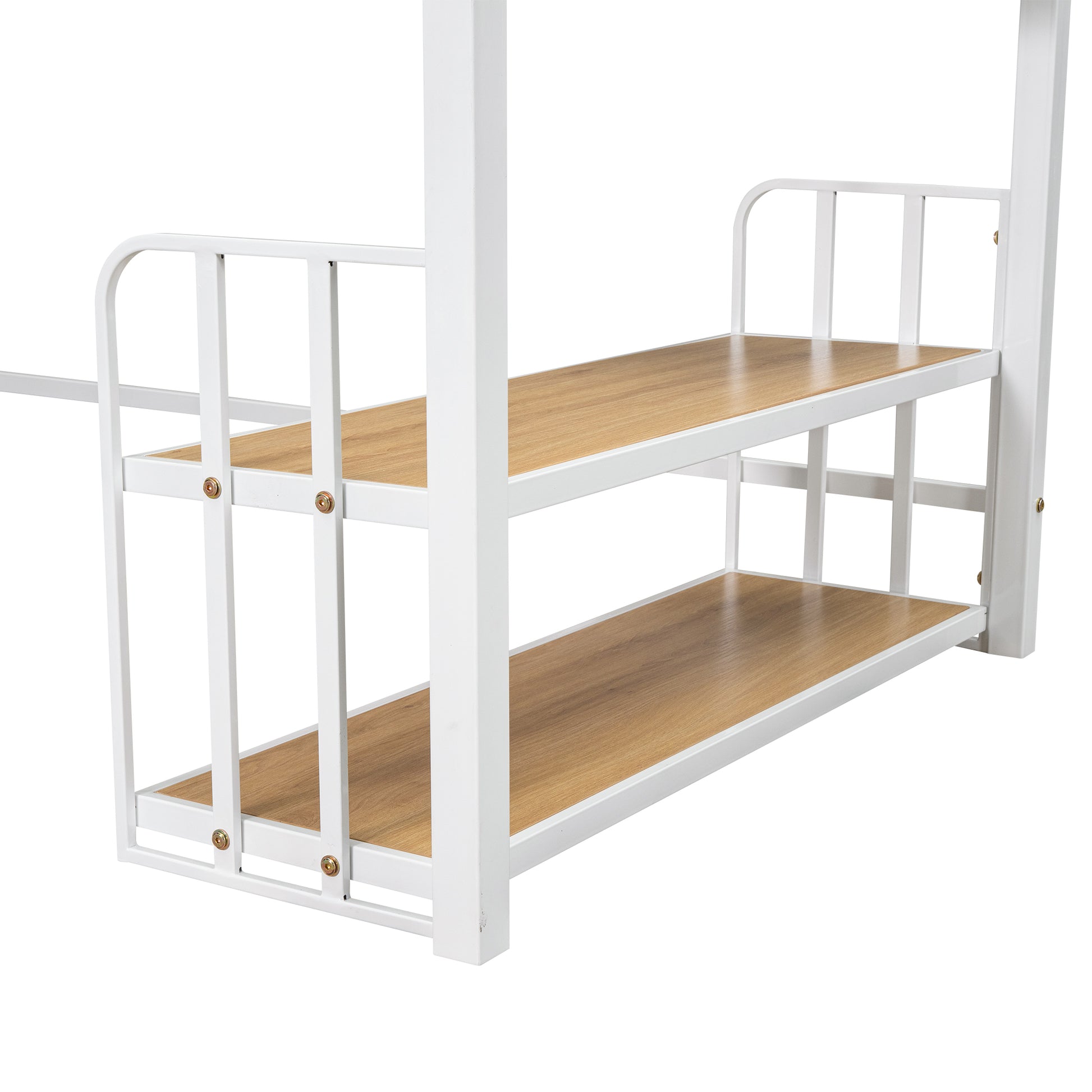 Twin Size Metal Loft Bed With Desk, Storage Shelves And Charging Station, White Box Spring Not Required Twin White Metal Mdf Metal