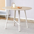 A Modern And Minimalist Circular Dining Table With A 42 Inch Diameter Wood Colorer Patterned Tabletop And White Metal Legs. Suitable For Restaurants, Living Rooms, And Conference Rooms. Brown White Mdf Metal